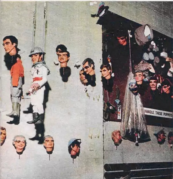 Guest puppets from Thunderbirds hanging in the studio.