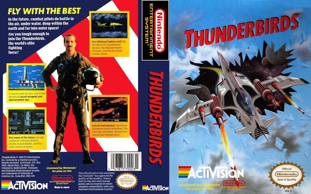 Cover art for the North American release of Thunderbirds for the NES in 1990.