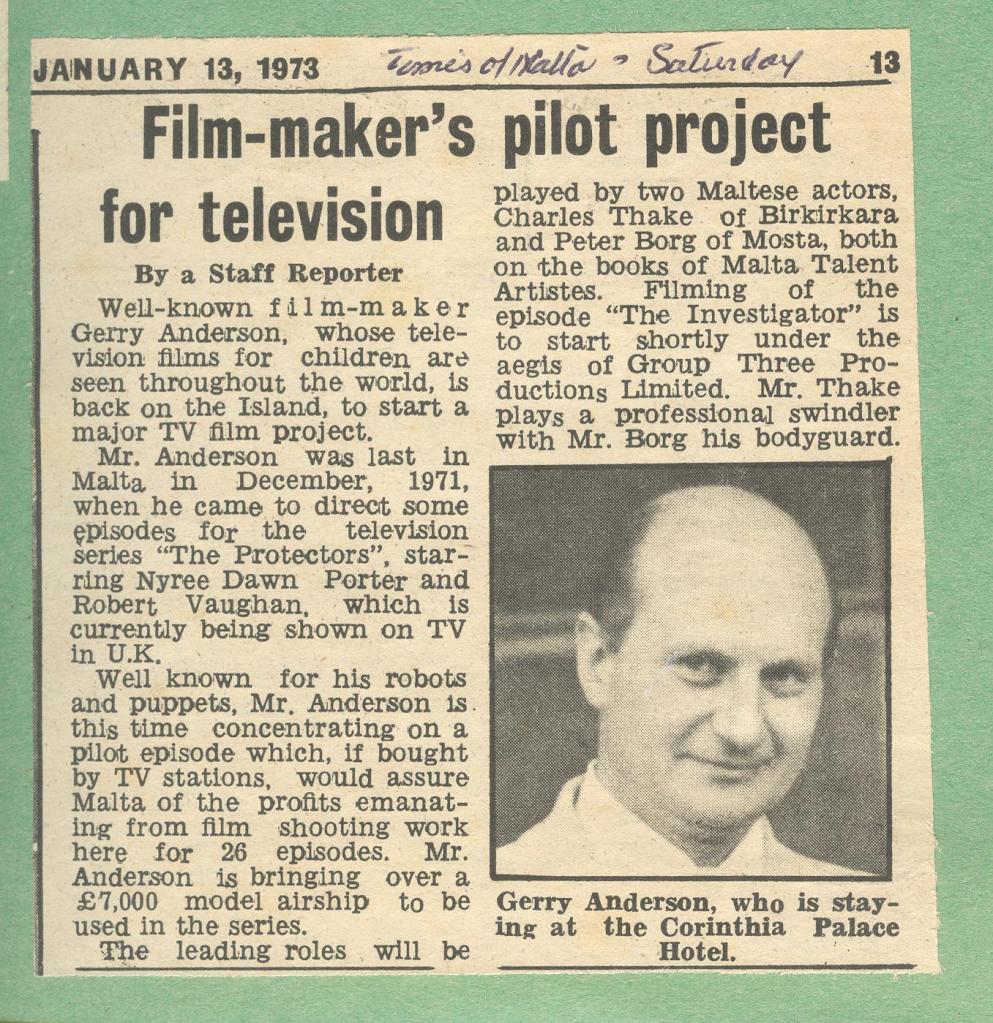 Film-maker’s pilot project for television - JANUARY 13, 1973 [Times of Malta - Saturday] Page 13

